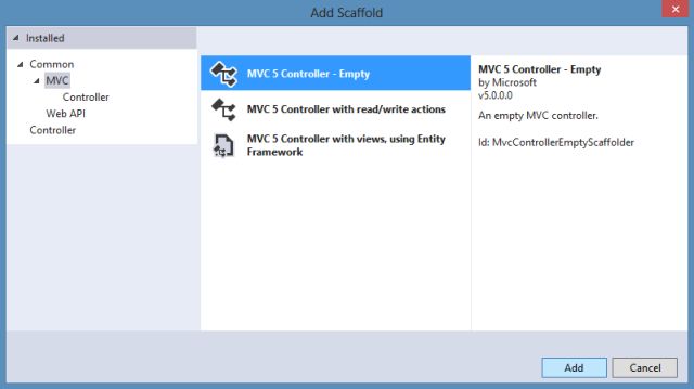 Adding MVC Empty Controller